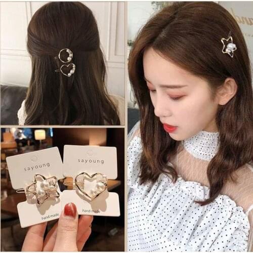 Fashion Pearls Hollow Star Love Heart Metal Hair Clips Crystal Rhinestones Star Hairpins For Women Hair Accessories
