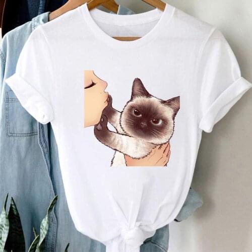 Women Graphic Cartoon Cat Animal Fashion Printing 90s Style Print Clothes Lady Tees Tops Female T Shirt Womens T-Shirt