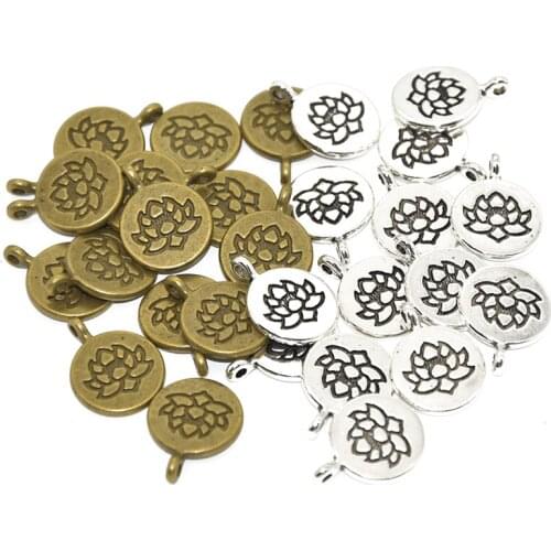 12pcs Antique Silver Color Round Shaped Lotus Flower Charms Alloy Metal Yoga Pendants For DIY Jewelry Accessories Making 20*15mm
