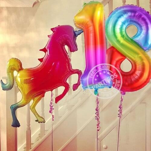 2pcs 40inch 18/20/30/40/50th Rainbow Number Foil Balloons Birthday Party Decoration Adult Colorful Unicorn Baloon Wedding Supply