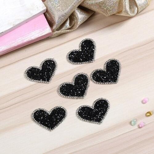 30pcs black color heart rhinestone applique patches beaded strass motifs crystal stones appliques iron patch