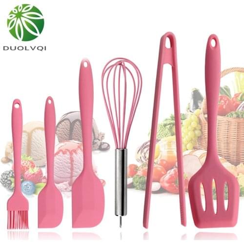 6pcs Food Grade Silicone Kitchen Cooking Tools Pink kitchenware Durable Cooking Utensils Eco-friendly Kitchen Baking Tools