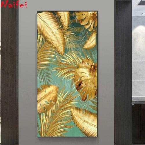 Abstract Golden Leaf 5D Diy Diamond Painting Full Square Round Diamond Embroidery Art Mosaic Cross Stitch Home Decor Big Size