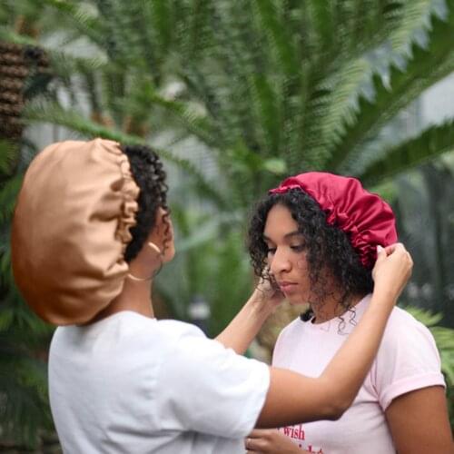 Satin Silk Bonnet Night Sleeping Cap Hat For Curly Natural Hair Blue