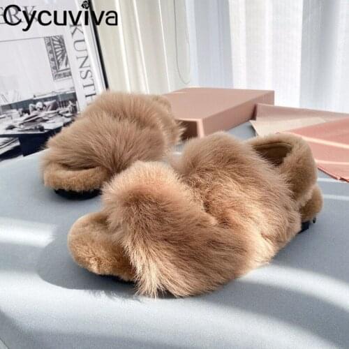 Designer Wool Flat Sandals Women Shoes Slip On Back Strap Woman Flats Fur Casual Platform Shoes For Women White Zapatos Mujer