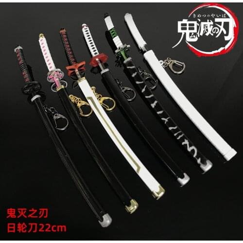 Anime Demon Slayer Sword Keychain Katana Ghost Blade 22cm Metal Pendant Keyrings Kamado Tanjirou Weapons Keychain Cosplay