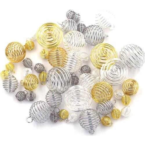 10Pcs Pendants Cages Beads Spring Spiral Lantern Elasticity For Charm Necklaces Alloy Silver Gold Mixed Jewelry Findings 9-25mm
