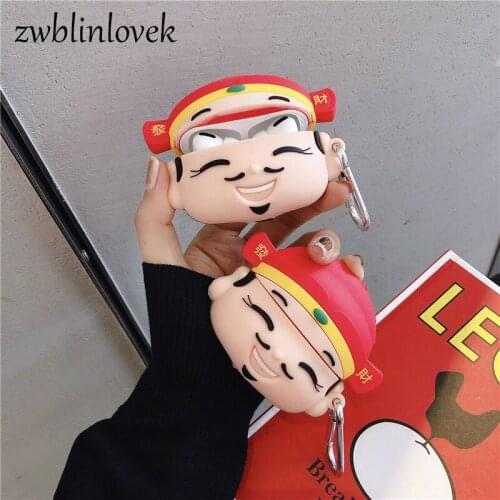 God of wealth for airpods 1 2 pro case lucky rich man 3d soft silicone case wireless bluetooth headset protect cover accessories