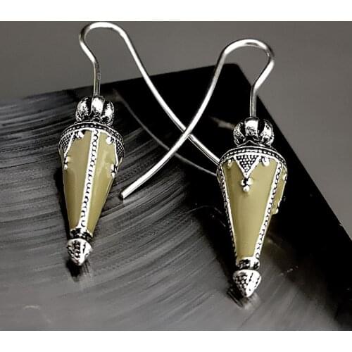 Gypsy Brass Cone Earrings Tribal Jewelry Silver Color Carved Pattern Bullet Pendant Hook Dangle Earrings for Women 2020