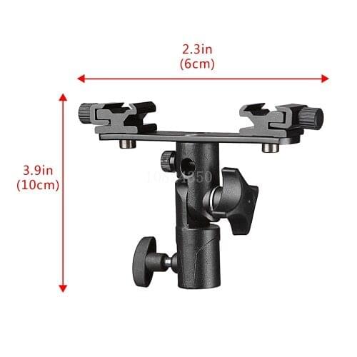 Double Twins Dual Hot Shoe Speedlight Stand Bracket Mount Holder for Canon Flash Light Swivel Lamp Bulb with Umbrella Socket