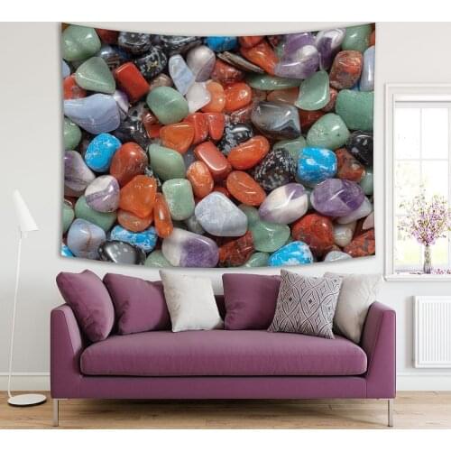 Tapestry Colorful Mineral Stones Collection Seaside Nature Decorative Photo Printed Brown Blue Purple Green
