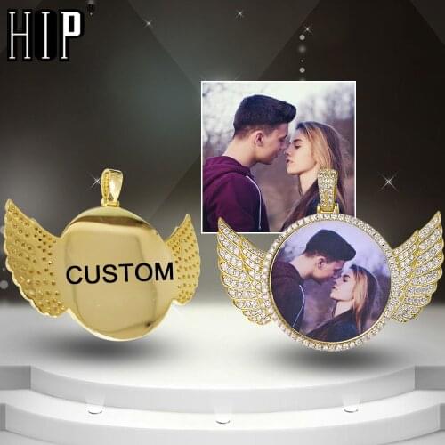 Hip Hop Custom Made Photo Wings Iced Out Bling Cubic Zircon Necklace & Pendant For Men Jewelry With Tennis Chain
