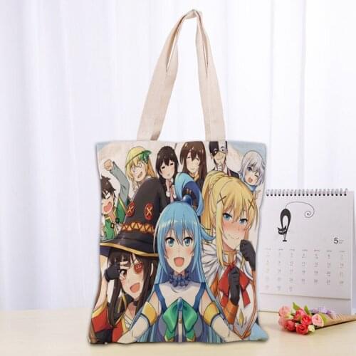 Anime Girl Knosuba Canvas Shopping Bags 30x35cm Tote Bag Reusable Handbag Women Shoulder Cloth Pouch Foldable 0303