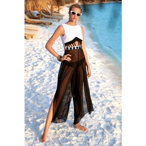 Stone Accessory Black And White Long Jumpsuit Pareo 2021 New Fashion Lightweight Beach Dress Outfit For Swimwear