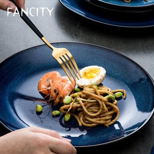 FANCITY European-style ceramic plate, western plate, steak plate, disc cake plate, pasta plate, breakfast plate, kiln change