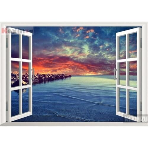 Kexinzu Full Square/Round 5D Diy Diamond Painting Cross Stitch "Window Scenery " Diamond 3D Embroidery Mosaic Home Decor 084