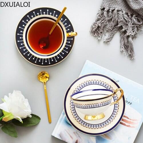 European style coffee cup and saucer set Phnom Penh ceramic coffee cup home simple afternoon tea cup with spoon 200ML DXUIALOI