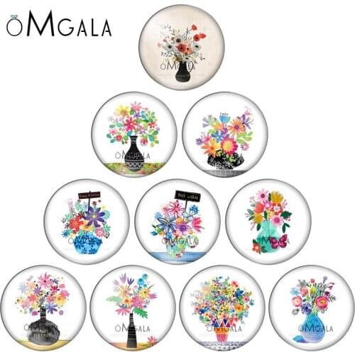 Beautifu Colorful Flower Vase Paintings 12mm/14mm/16mm/18mm/20mm/25mm Round photo glass cabochon demo flat back Making findings