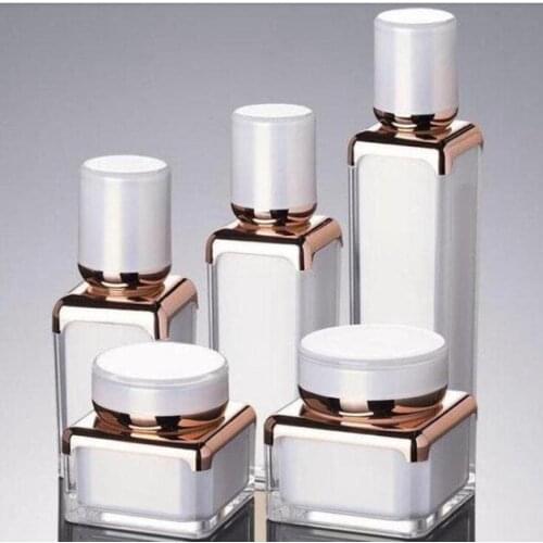 30g 50g Pearl White ACRYLIC Square Shape Cream Bottle Jar 15 30 50 ml Lotion Serum Essence Foundation Bottle Cosmetic Packaging