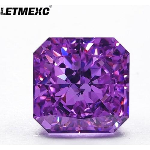 Letmexc Top Lavender High Carbon Diamond Lab Zircon Cubic Zirconia CZ Square Octagon Crushed Ice Cut 8x8mm 4K 5A+ Quality