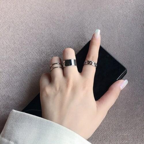 Chunky Chain Rings Hip hop Rock Open Rings Vintage Adjustable Metal Buckle Joint Tail Ring Set for Women Link Twisted Jewelry