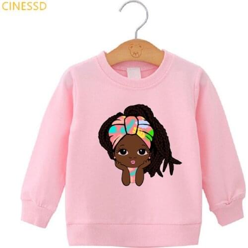 Cute Wearing Headscarf Little Melanin Princess Print Black Girl Magic Sweatshirts And Hoodie Baby Toddler Kids Teen Clothes Tops