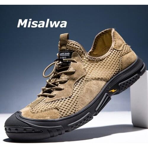 Misalwa Summer Outdoor Men Flats Casual Suede Leather Sandals Moccasins Handmade Mesh Sneakers Versatile Comfortable Loafers