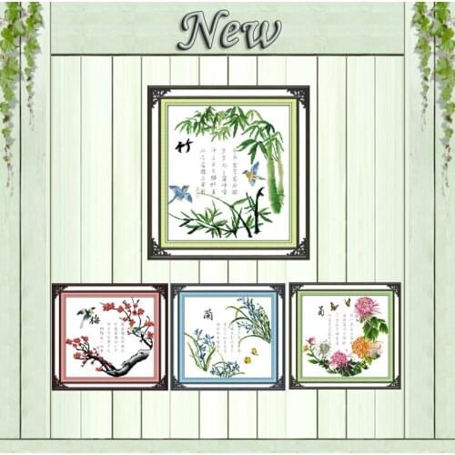 Plum flower chrysanthemum China style painting counted print on canvas DMC 11CT 14CT Cross Stitch kits embroider needlework Sets