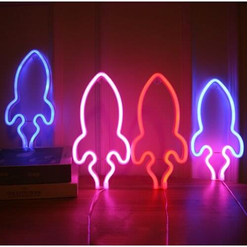 Night Light Neon Sign SMD2835 Indoor Rocket Pink Blue Warm White Red Model Holiday Xmas Party Wedding Table Decorations