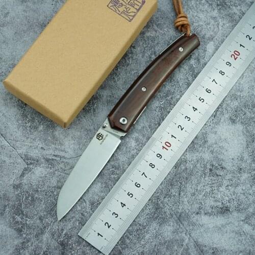 PETRIFIED FISH folding knife 12C27N blade wooden handle ball bearing camping outdoor pocket survival fruit knife EDC tool