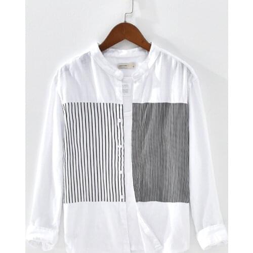 Top Quality Patckwork 100% Linen Shirts Men Long-sleeved Casual Shirt Summer Breathable Pure Flax Dress Shirts Camisas TS-588