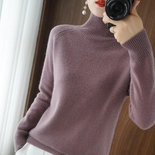 2021 Autumn Winter Womens Knitwear Turtleneck Sweater Casual Soft Slim Sweater Solid Color Base Shirt Ladies Warm Pullover