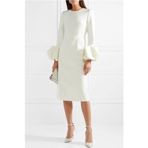 Commute White Dress for Women 2020 New Summer Fashion OL Bubble Cuff Chiffon Dress Charm Elegant Long Sleeve Office Dress Female