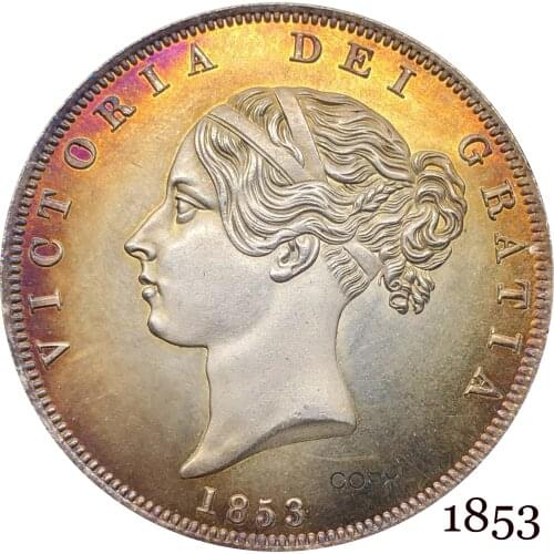 Untied Kingdom 1853 ½ Half Crown Copy Coin Victoria Cupronickel Silver Plated Young Head Replica