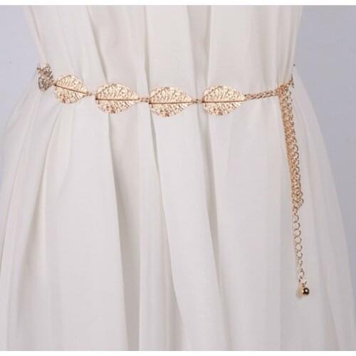 New Women Belt Fashion Metal Brand Luxury Designer Leaves Belt Alloy Waistbelt Decoration Leaf Thin Gold Waist Chain Belt Ladies