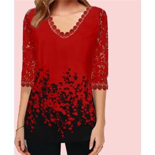 Plus Size 5xl Womens Tops And Blouses Lacework Patchwork Ladies shirts Pullover Casual Mom Blusas Half Sleeve Summer Shirt Top