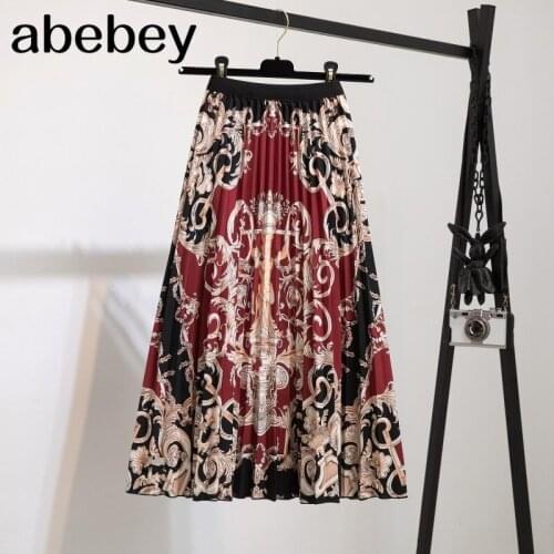 Women Summer 2021 New Print Cartoon Pattern Women Skirt Party Holiday Fashion Brand Pleated Skirts Long Female A-Line Midi Skirt