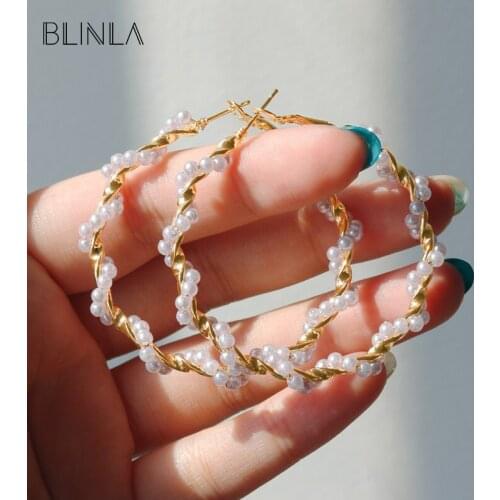BLINLA New Korean Statement Simulated Pearl Big Circle Drop Earrings 2019 For Women Fashion Hoop Party Earrings Wedding Jewelry
