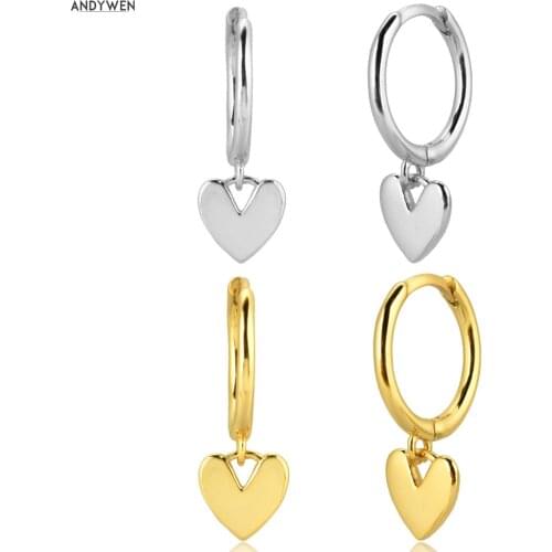 ANDYWEN 925 Sterling Silver Heart Drop Earring Plain Heart Hoops Women Simple Piercing Ohrringe Pendiente Luxury Jewelry Fine