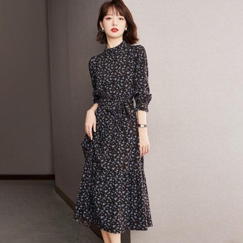 Floral Long Sleeved Midi Korean Fashion Kawaii Casual WomenS Elegant Dresses Autumn For Women 2021 Female Clothing Sukienka