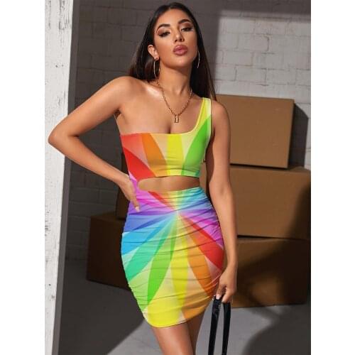 Giyu Brand Dizziness Dresses Women Colorful Halter Sleeveless Rainbow Bodycon Dress Art Vestido Sexy Womens Clothing Summer