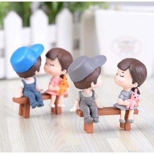 1 set 60mm X 47mm Ornaments Decorations Lovers Gray Blue Pink Micro Landscape DIY With Stool Lovers Furnishing
