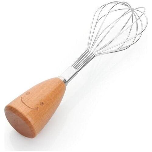 1PC Stainless steel Smiling face Wooden handle Whisk Egg blender Pizza Omelette kitchen tools cooking Stirrer Utensils KX 149