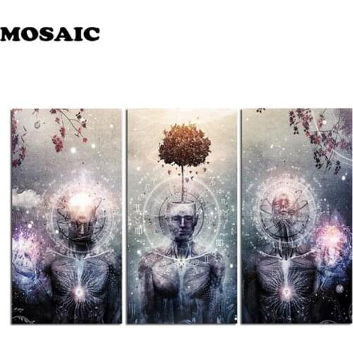 5D DIY Diamond Painting Cross Stitch Third Eye Chakra 3Pcs Abstract Needlework Home Decorative,Full Square Diamond Embroidery