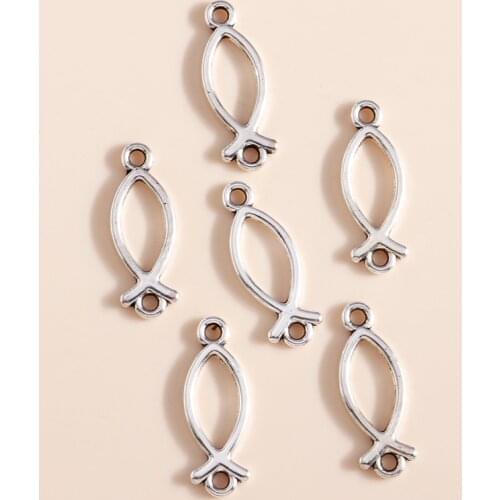 50pcs/lot 8*21mm Hollow Antique Silver Color Fish Charms Connector Fit Necklaces Pendants Bracelets DIY Jewelry Accessories