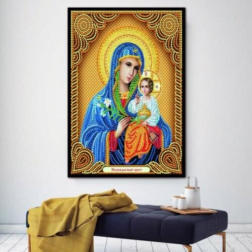 5D Diamond Painting Religion Icon DIY Diamond Embroidery Cross Stitch Virgin Mary Full Drilling Full Set Home Frescoes