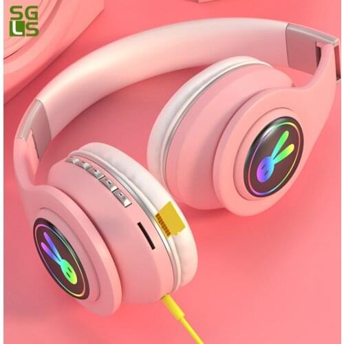 5.0 Bluetooth Headpset Cute Little Rabbit RGB LED Light Girl Kids Stereo Music Wireless Auscultadores with Microphone for xiaomi
