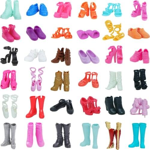 Random 10 Pairs/Lot High Quality Doll Shoes Boots Flat Sandals High Heels Casual Wear Accessories Shoes for Barbie Doll Toy