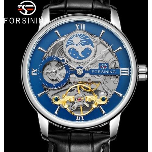FORSINING Tourbillon Automatic Mechanical Men Wristwatch Military Sport Male Clock Top Brand Luxury Blue Skeleton Man Watch 8217