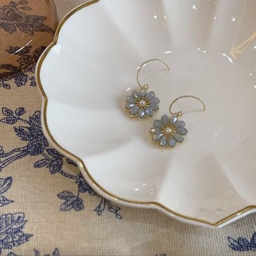 Long Flowers Dangle Drop Earrings for Women Wedding Bridal Party Blue Crystal Petal Korean Earrings Statement Jewelry Wholesale